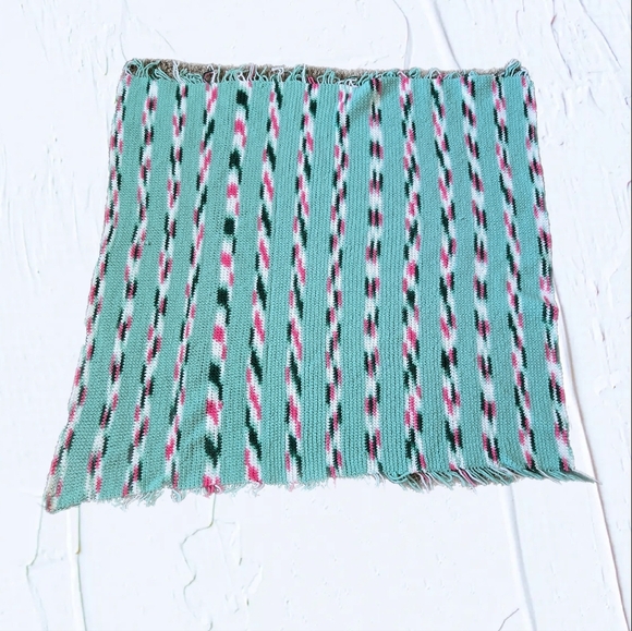 Vintage Shawl Wrap, Leg Warmer Crochet By Hand 1988 With Fringe Greens & Pink - Picture 1 of 9